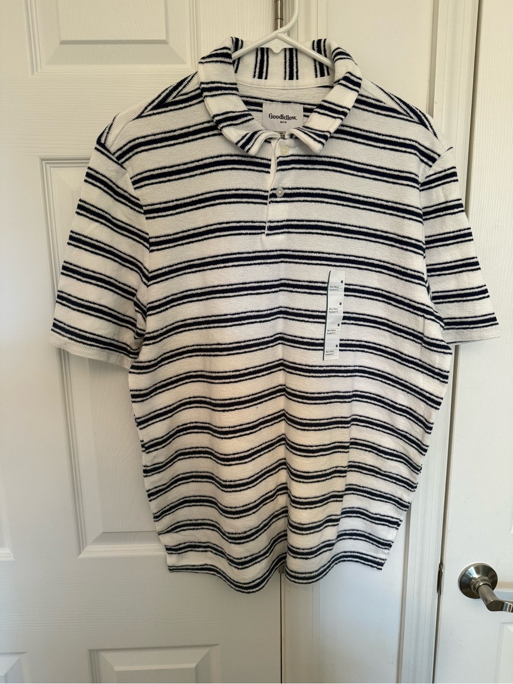 Goodfellow & Co White and Navy Striped Polo Shirt
